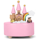 Cottage Garden Rainbow Castle Cat Pink 5 inch Natural Wood Music Box Plays Tune Brahm's Lullaby