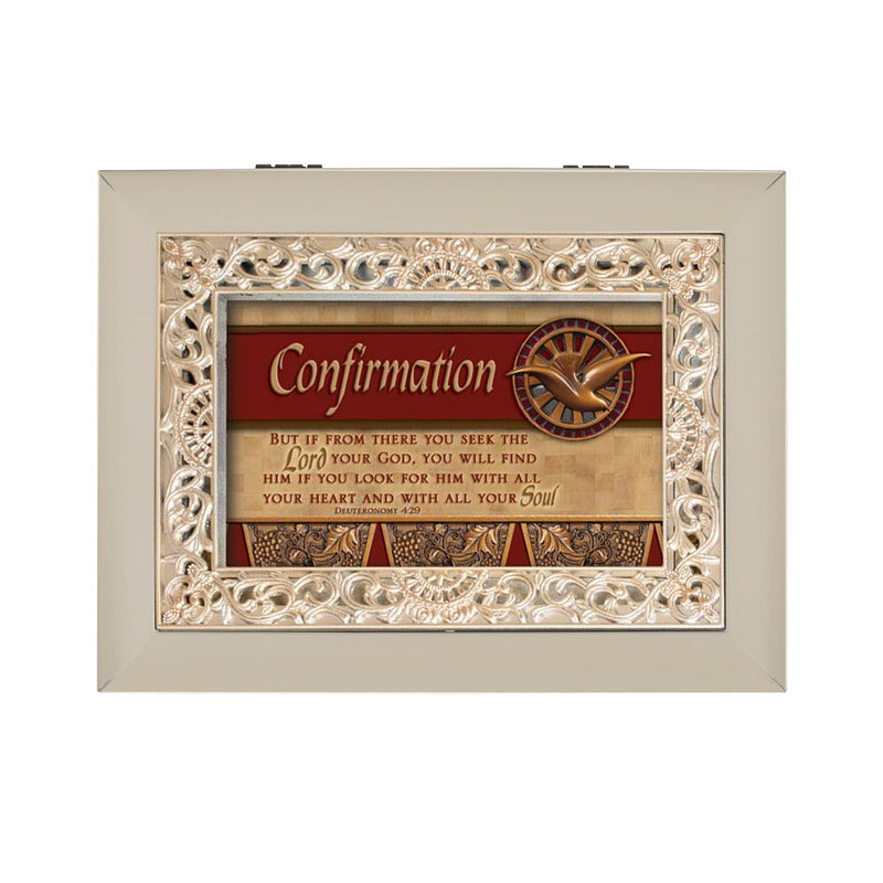 Confirmation Ornate Champagne Inlay Music Box Plays Amazing Grace
