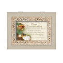 First Communion Ornate Champagne Inlay Music Box Plays Amazing Grace
