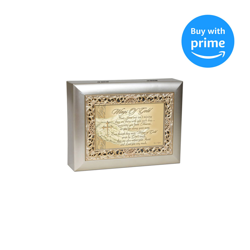 Cottage Garden Wings of Gold Loved One Watching Silvertone Gold Inlay Music Box Plays Wind Beneath My Wings
