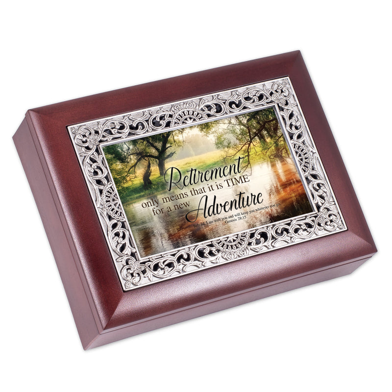 Cottage Garden Retirement Time for New Adventure Rosewood Jewelry Music Box Plays Wonderful World