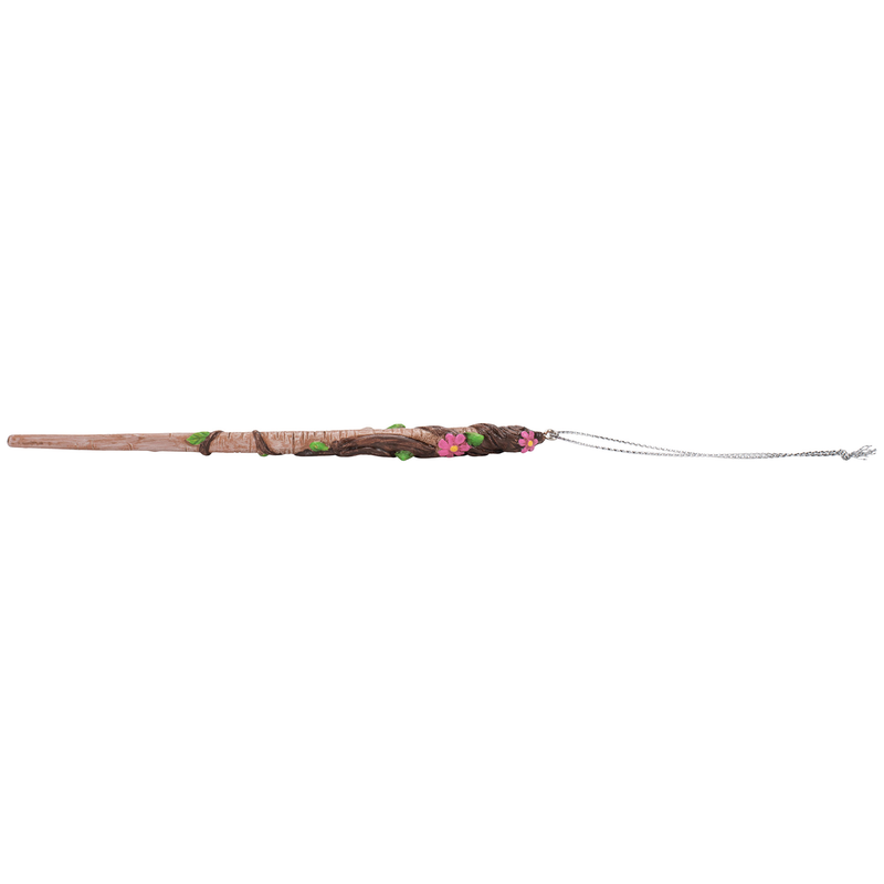 Cottage Garden Woodgrain Pink Flower 6.25 inch Resin Collectible Witch Wizard Magic Wand Ornament