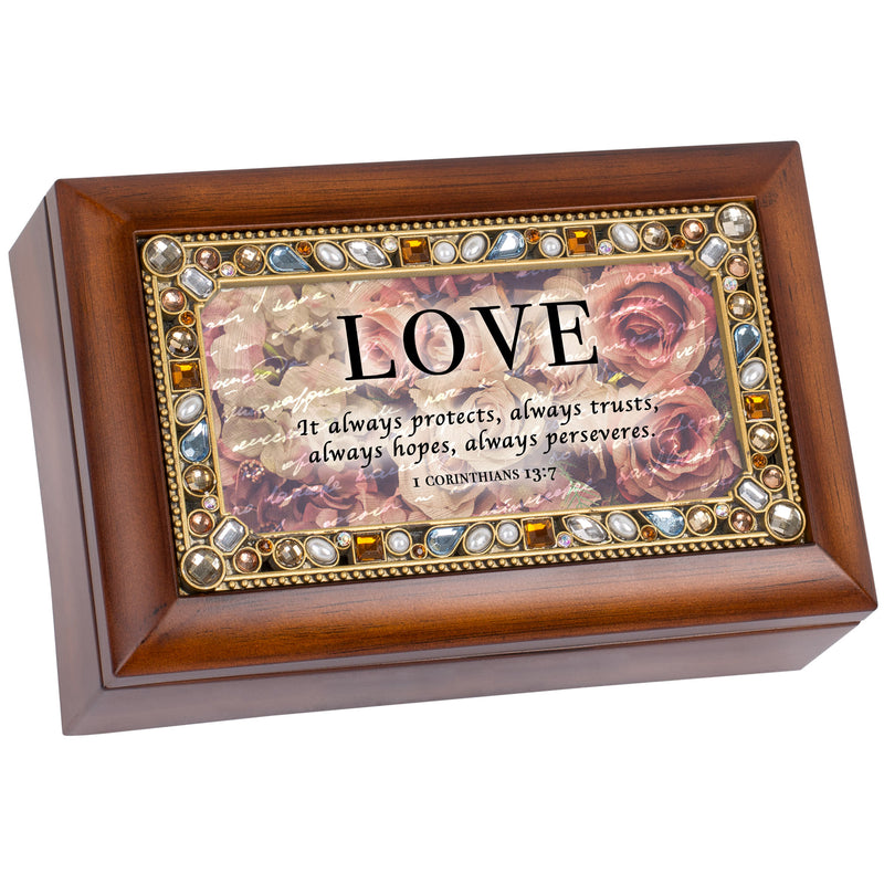 Love Scripture Jeweled Woodgrain Music Box Plays How Great Thou Art