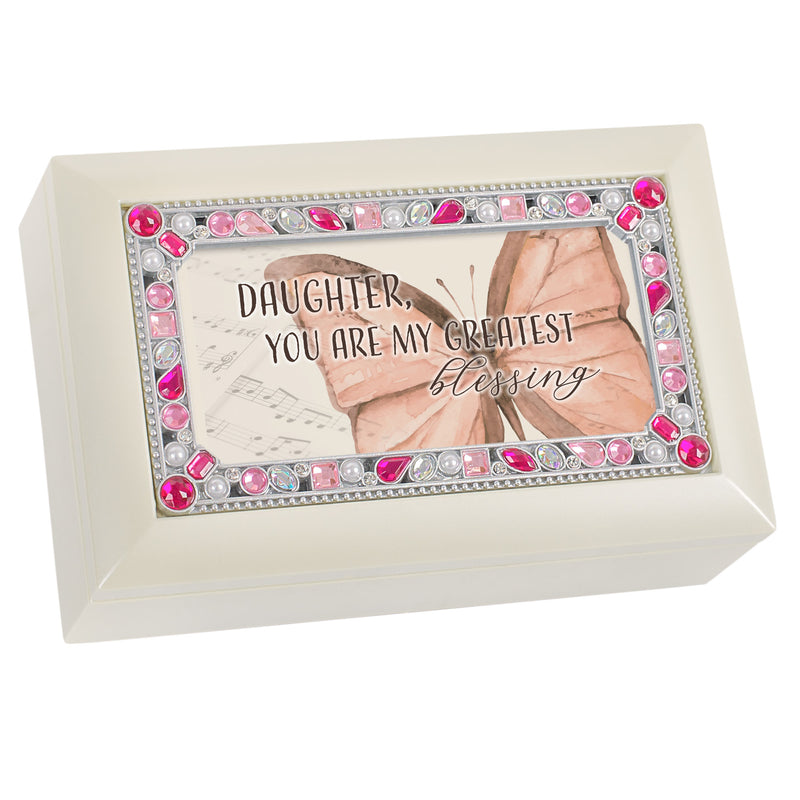Daughter Blessing Jeweled Ivory Music Box Plays You Light Up My Life