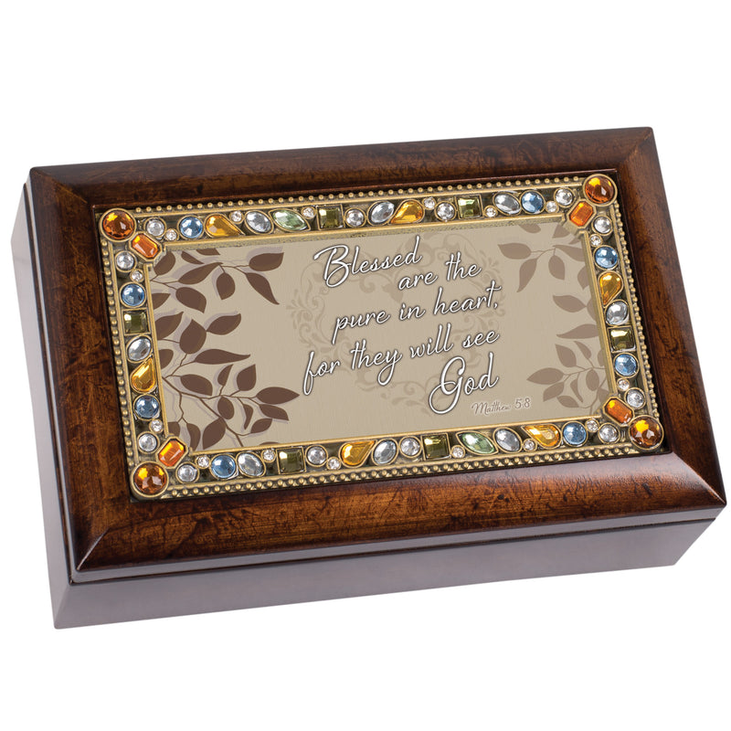 Blessed Are The Pure Jeweled Amber Music Box Plays Amazing Grace
