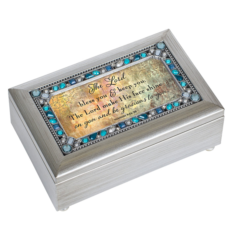 Bless You Keep You Jeweled Silver Finish Music Box Plays Amazing Grace