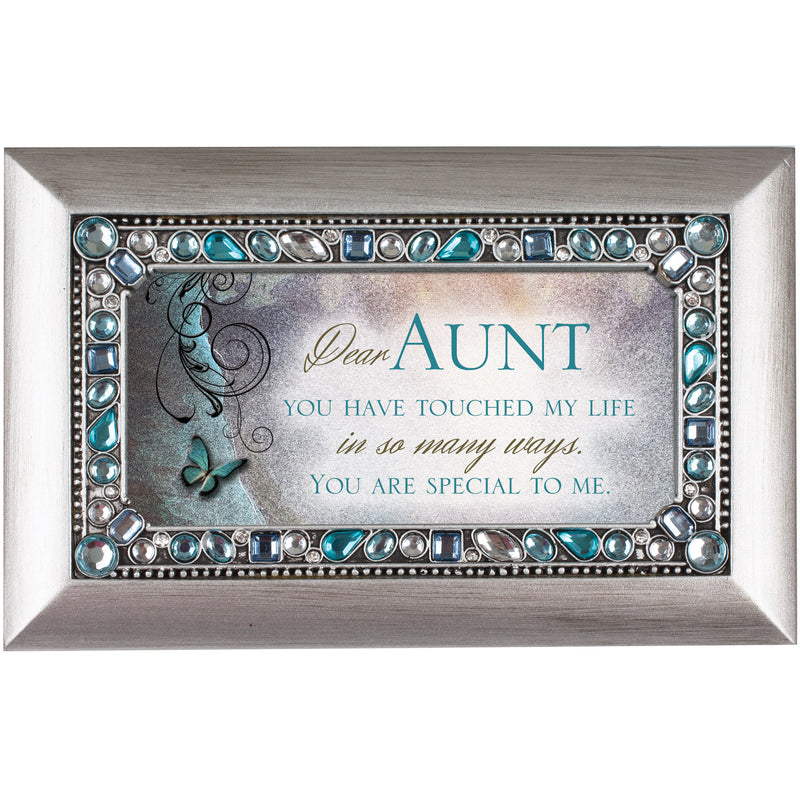 Dear Aunt Jeweled Silver Finish Music Box Plays Wonderful World