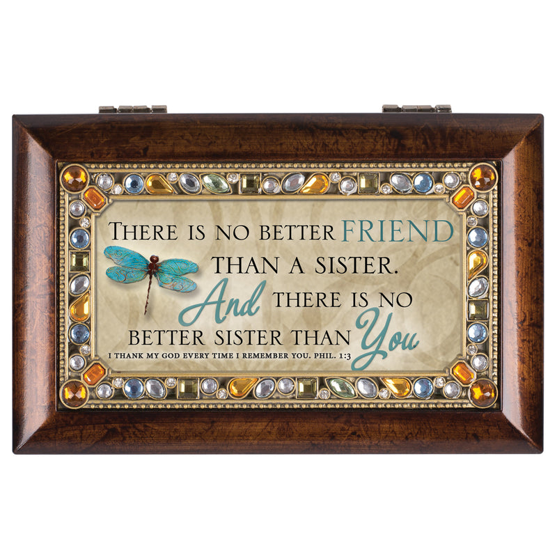 Cottage Garden No Better Friend Sister Amber Earth Tone Jewelry Music Box Plays Amazing Grace