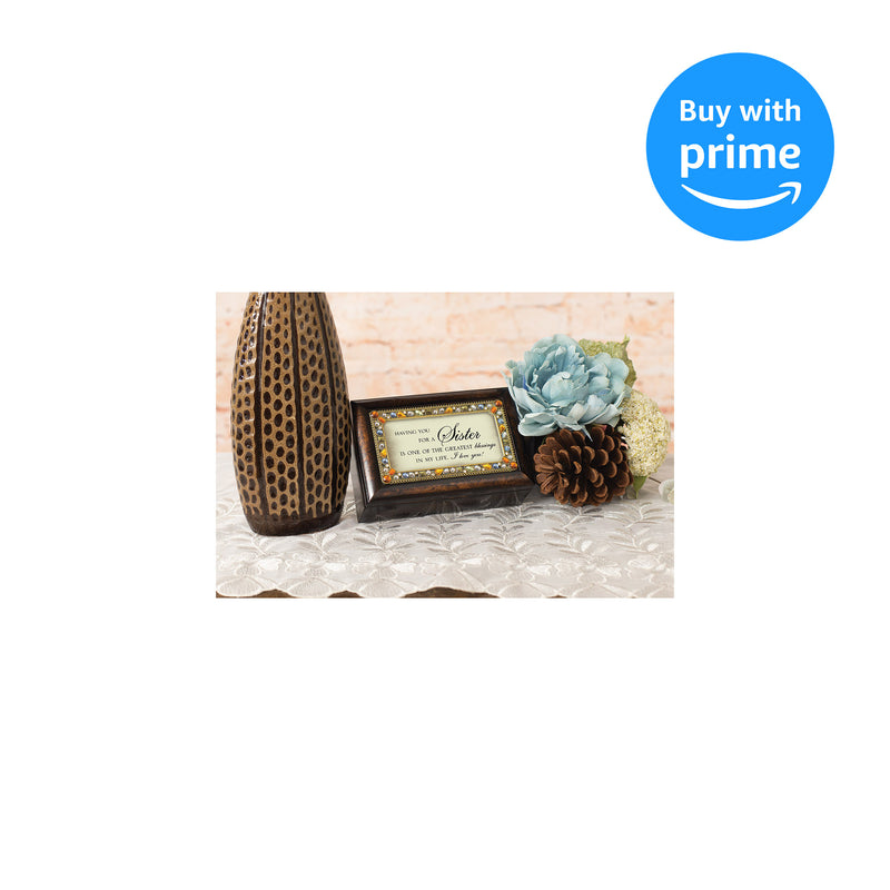 Sister Jeweled Amber Finish Music Box Plays You Light Up My Life