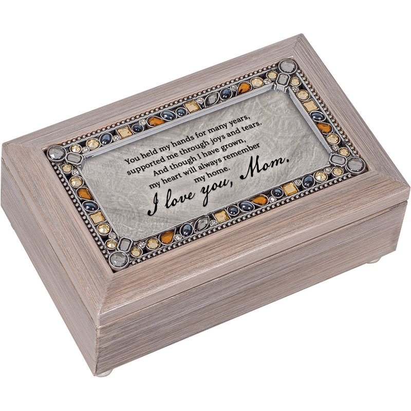 I Love Mom Jeweled Brushed Pewter Music Box Plays You Light Up My Life