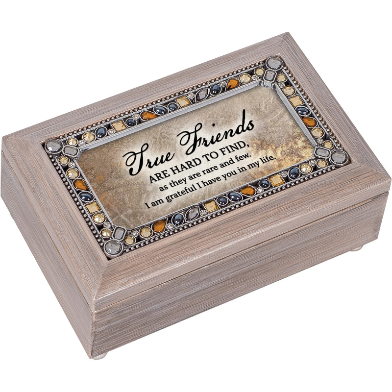 True Friends Jeweled Brushed Pewter Music Box Plays Edelweiss