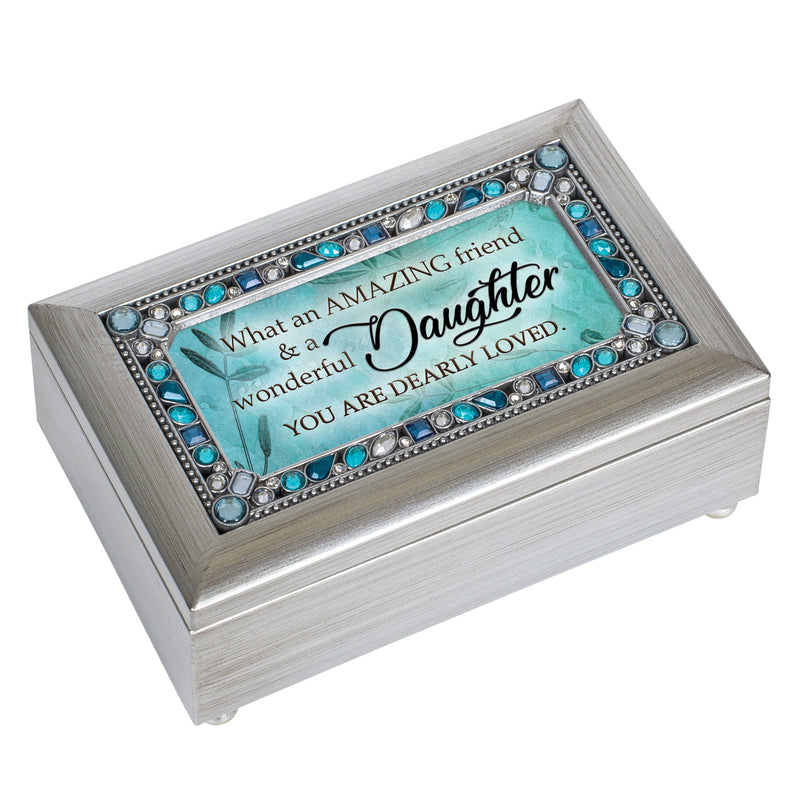 Daughter Jeweled Silver Finish Music Box Plays You Are My Sunshine