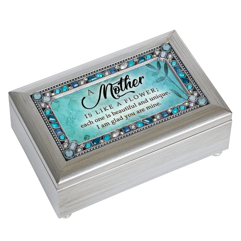 Mother Jeweled Silver Finish Music Box Plays Wind Beneath My Wings