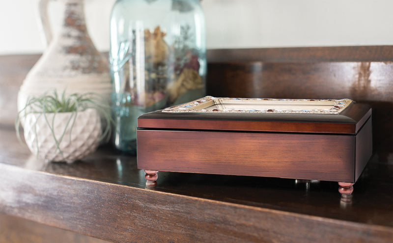 Amazing Friend Jeweled Woodgrain Music Box Plays What Friends Are For