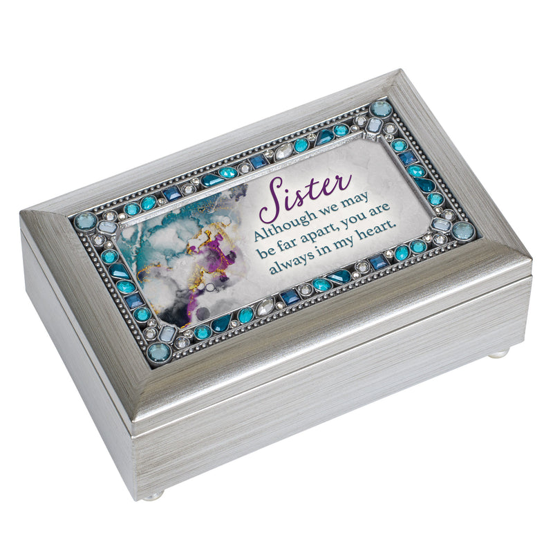 Sister Jeweled Silver Finish Music Box Plays Wonderful World
