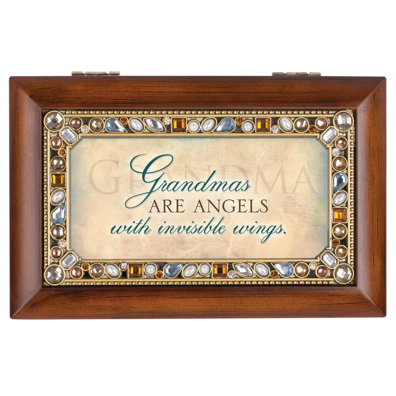 Grandma Angels Jeweled Woodgrain Music Box Plays Wind Beneath My Wings