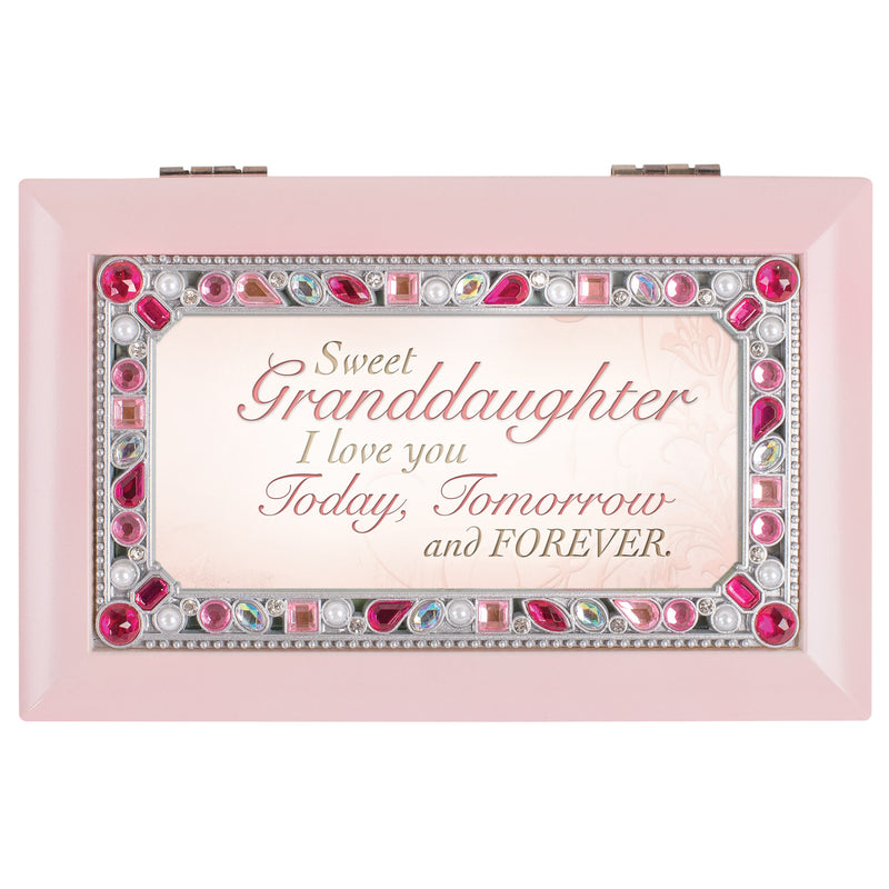 Cottage Garden Sweet Granddaughter I Love You Matte Pink Jewelry Music Box Plays You are My Sunshine