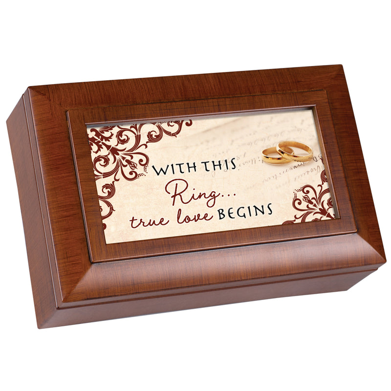 This Ring True Love Begins Woodgrain Music Box Plays Unchained Melody