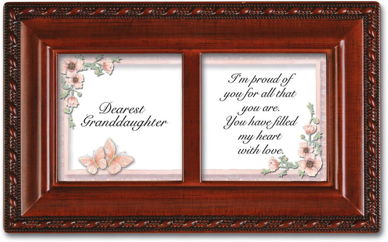 Granddaughter Woodgrain Rope Trim Music Box Plays You Light Up My Life