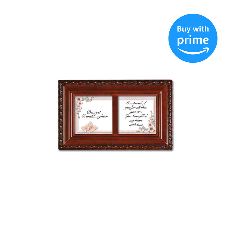 Granddaughter Woodgrain Rope Trim Music Box Plays You Light Up My Life