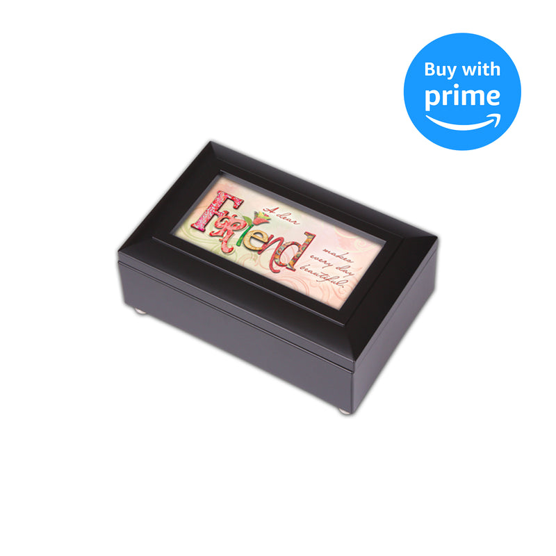 Cottage Garden Dear Friend Makes Every Day Beautiful Matte Black Jewelry Music Box Plays Wonderful World