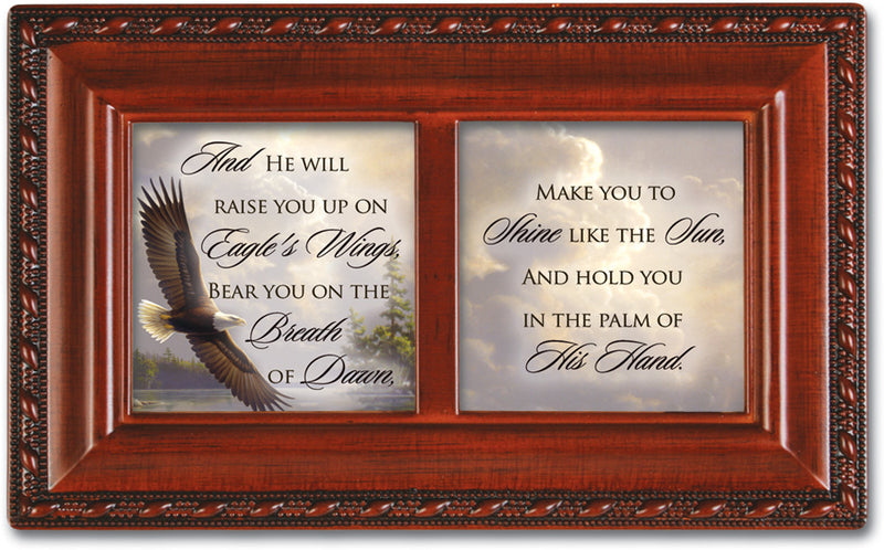 He Will Raise You Up Woodgrain Rope Trim Jewelry Music Box Plays On Eagle's Wings