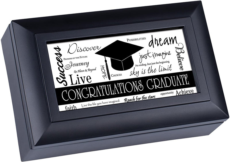 Congratulations Graduate Petite Black Graduation Musical Jewelry Box Plays Pomp and Circumstance