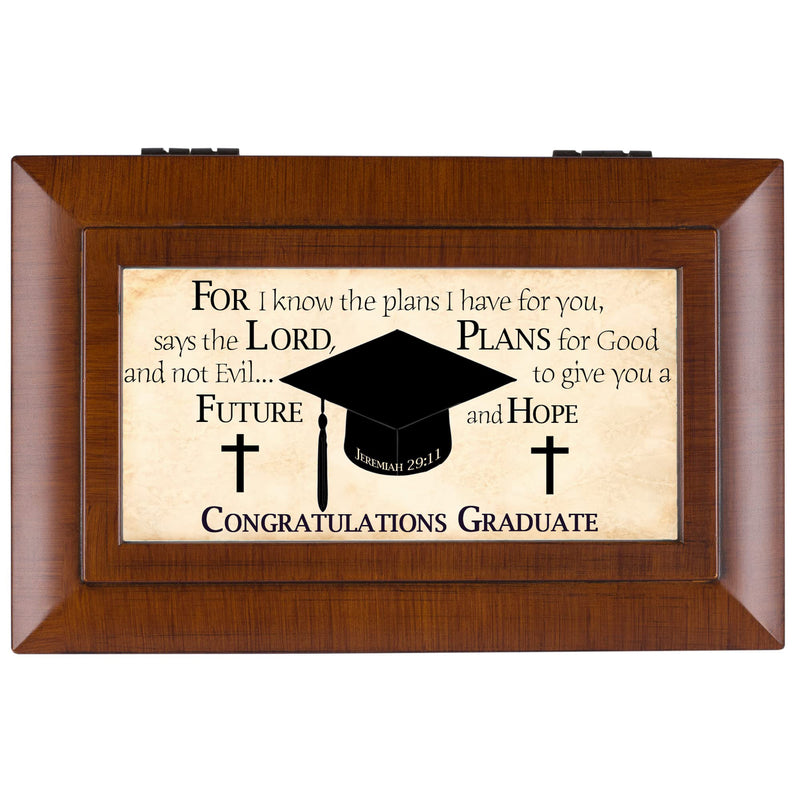 Congratulations Graduate Woodgrain Jewelry Music Box Plays Pomp And Circumstance