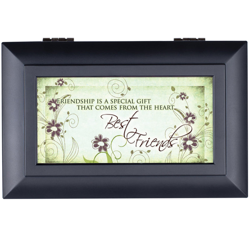 Cottage Garden Best Friends Friendship Matte Black Jewelry Music Box Plays Wonderful World
