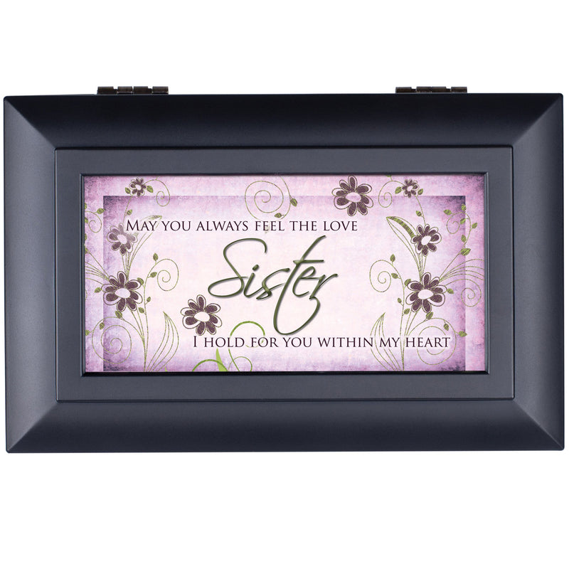 Cottage Garden Sister May You Always Feel Love Matte Black Jewelry Music Box Plays Wonderful World