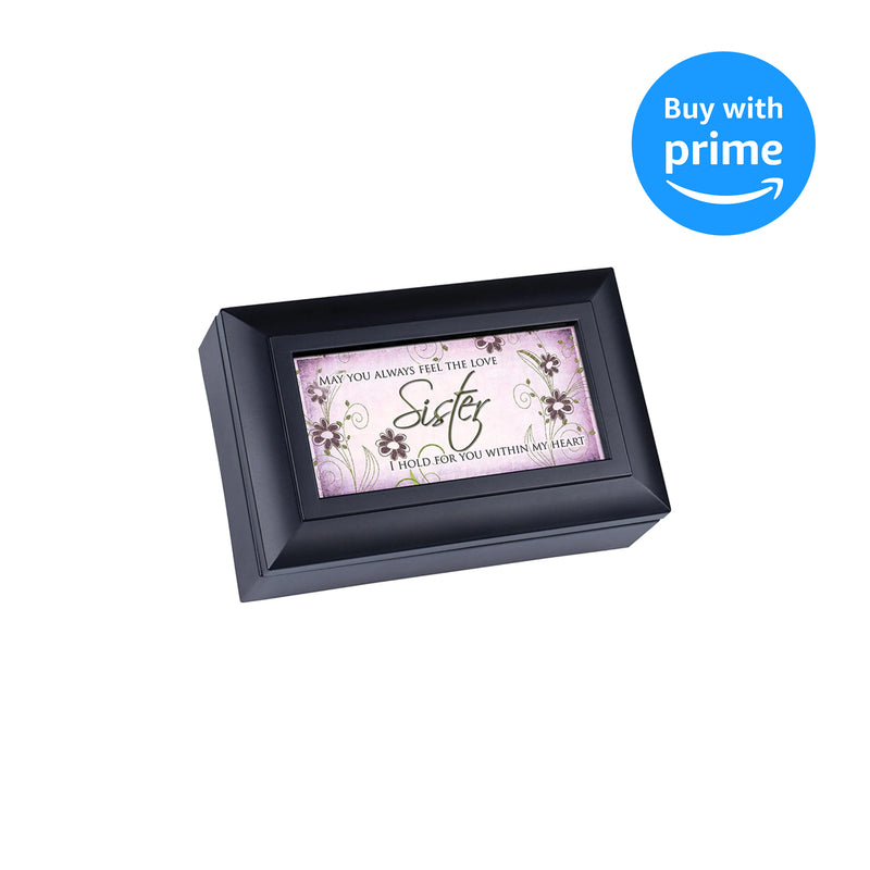 Cottage Garden Sister May You Always Feel Love Matte Black Jewelry Music Box Plays Wonderful World