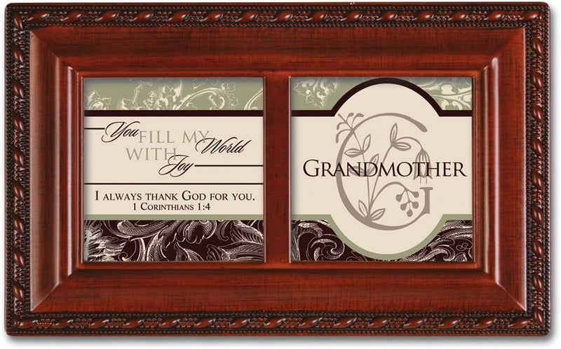 Cottage Garden Grandmother You Fill My World with Joy Woodgrain Petite Music Box Plays Ave Maria