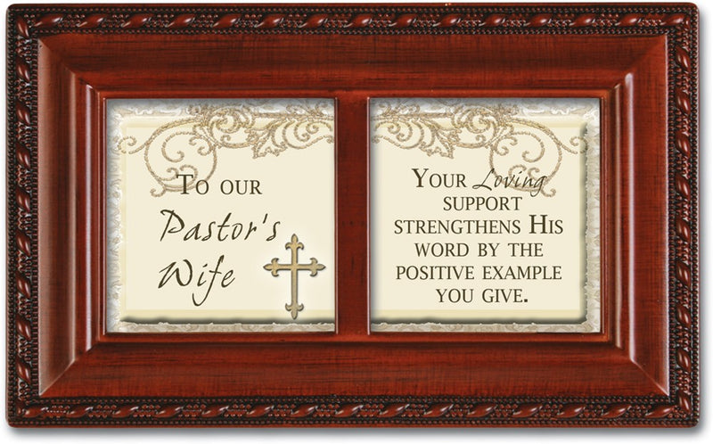 To Our Pastor's Wife Woodgrain Rope Trim Music Box Plays Amazing Grace