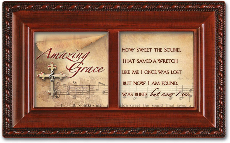 How Sweet the Sound Woodgrain Rope Trim Music Box Plays Amazing Grace