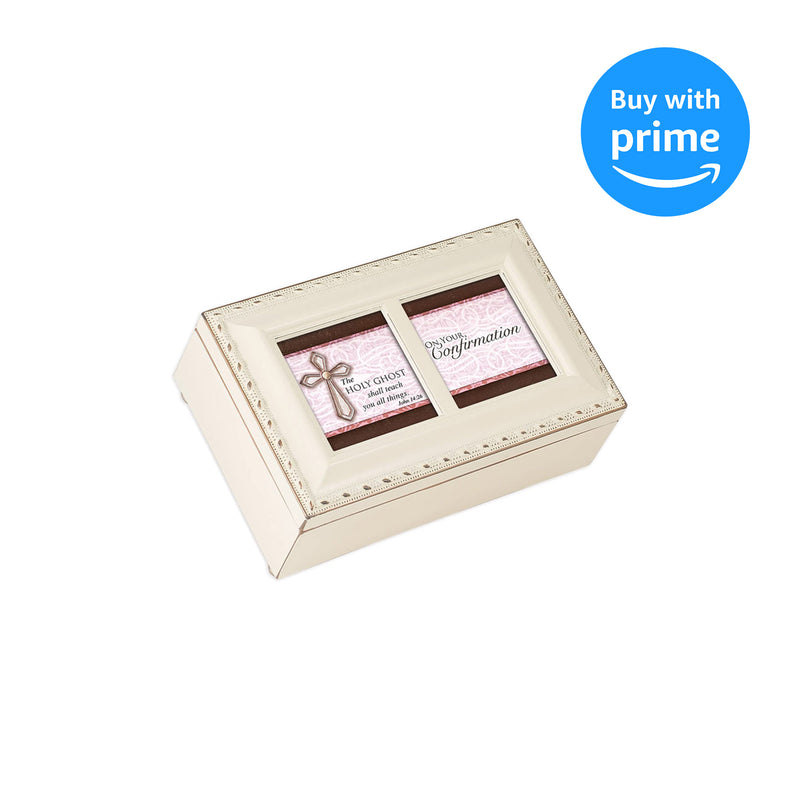 Confirmation Holy Ghost Shall Teach Matte Ivory Jewelry Music Box Plays Ave Maria