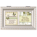Cottage Garden Grandmother Love Never Ending Brushed Silvertone Jewelry Music Box Plays Amazing Grace