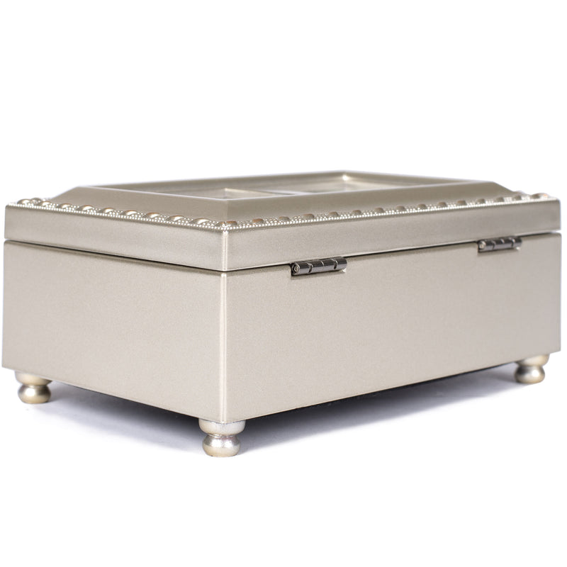 Cottage Garden Grandmother Love Never Ending Brushed Silvertone Jewelry Music Box Plays Amazing Grace