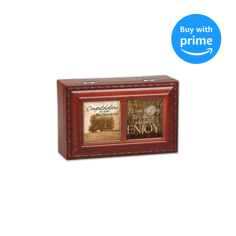 Cottage Garden Congrats Retirement Woodgrain Petite Music Box/Jewelry Box Plays Wonderful World