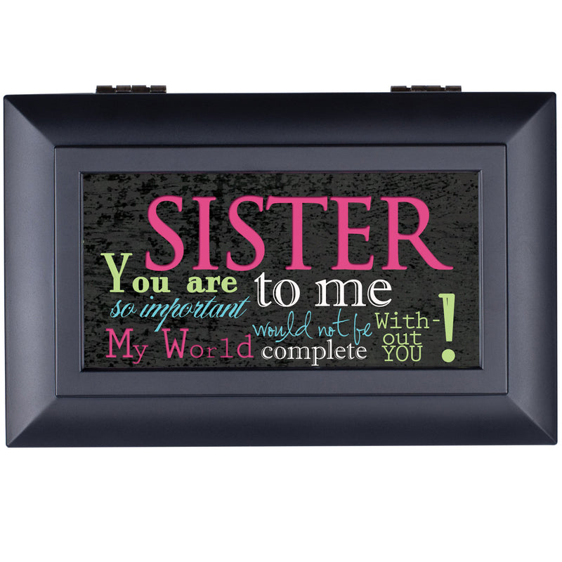 Cottage Garden Sister So Important World Not Complete Matte Black Jewelry Music Box Plays You Light Up My Life