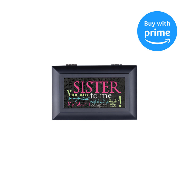 Cottage Garden Sister So Important World Not Complete Matte Black Jewelry Music Box Plays You Light Up My Life