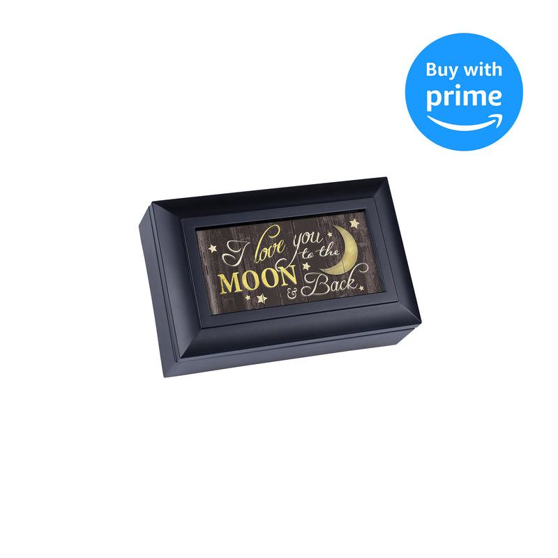 Cottage Garden Love You to The Moon and Back Matte Black Jewelry Music Box Plays Wonderful World