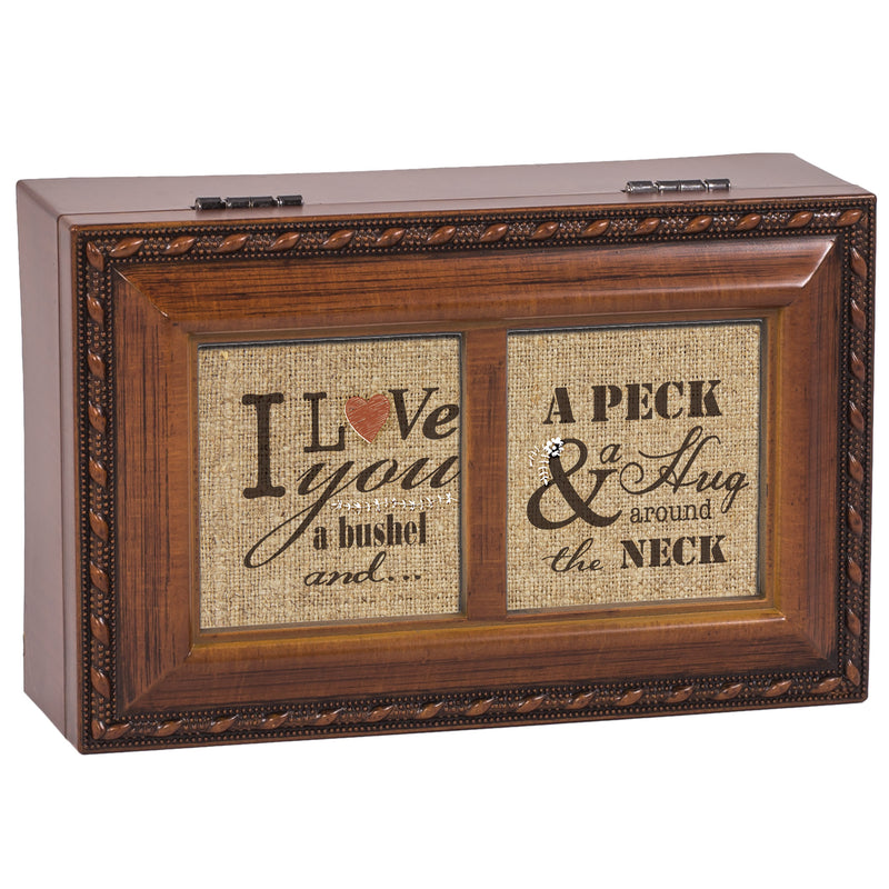 Cottage Garden Love You a Bushel and Peck Woodgrain Rope Trim Jewelry Music Box Plays You Light Up My Life