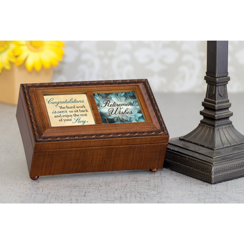 Cottage Garden Congratulations Retirement Wishes Woodgrain Rope Petite Music Box Plays Somewhere in Time