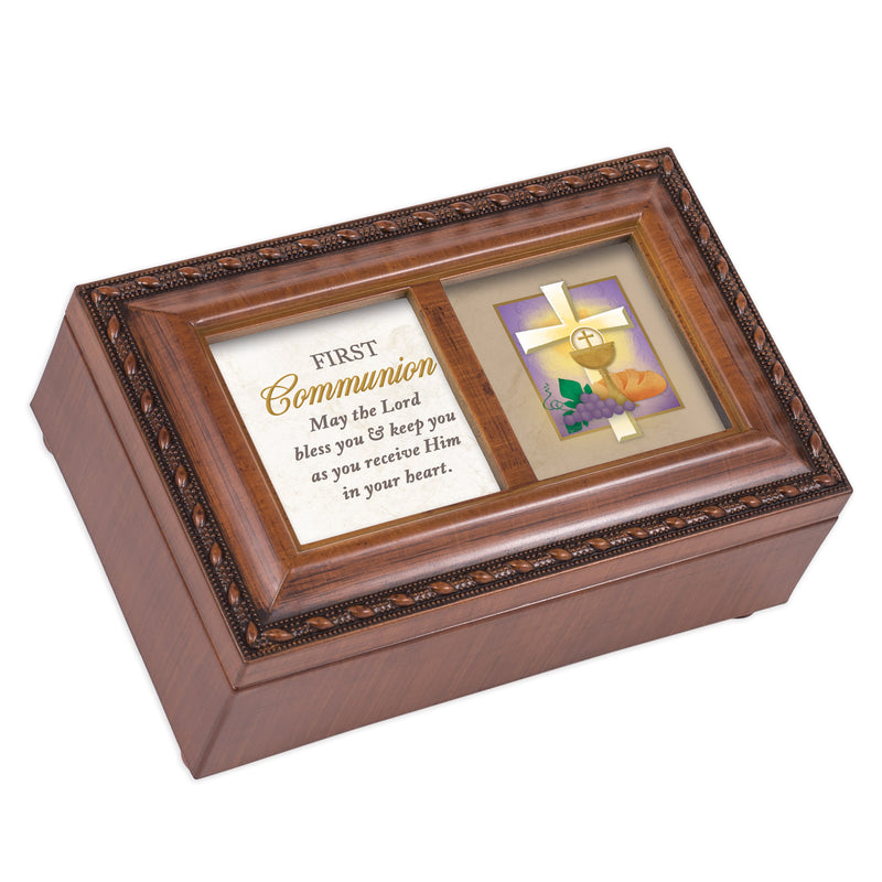 First Communion Blessings Woodgrain Music Box Plays How Great Thou Art