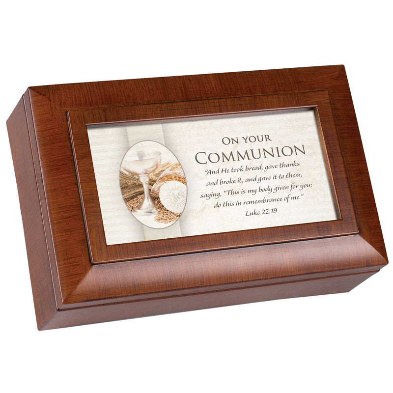On Your Communion Scripture Woodgrain Music Box Plays Amazing Grace