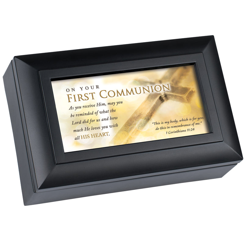 On Your First Communion Black Music Box Plays How Great Thou Art