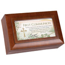 First Communion Scripture Woodgrain Music Box Plays Amazing Grace