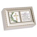 First Communion Champagne Silver Music Box Plays Amazing Grace
