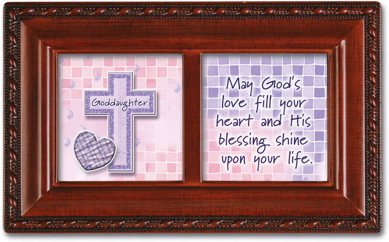 Goddaughter May God's Love Woodgrain Finish Jewelry Music Box - Plays Tune Ave Maria