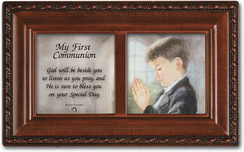 Communion Woodgrain Rope Trim Music Box Plays Handel's Hallelujah